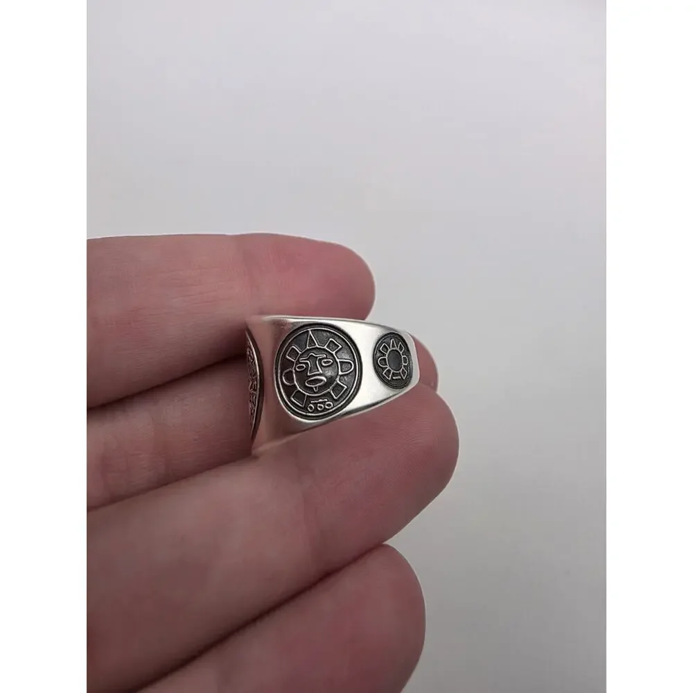 Sterling Silver 925 Aztec Mayan Calender Ring Size 11.5